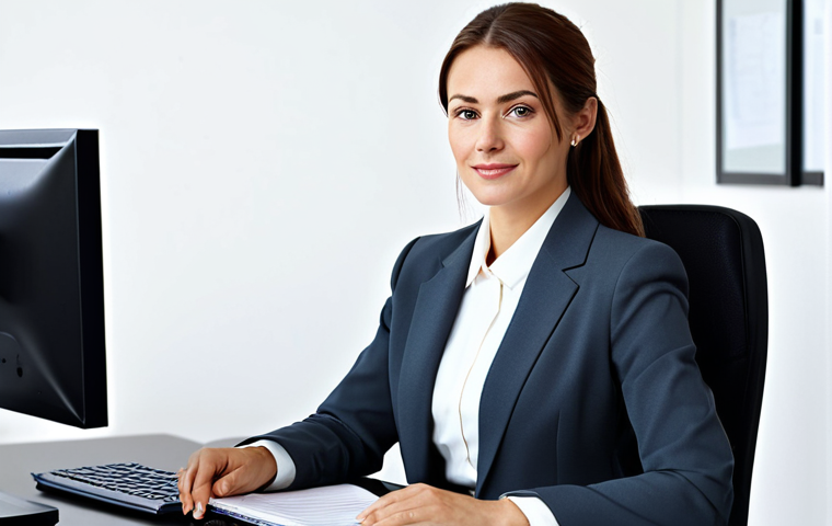 정책분석사와 공공 데이터의 분석 사례 - **Modern Businesswoman:** A professional businesswoman in a modest business suit, sitting at a desk ...