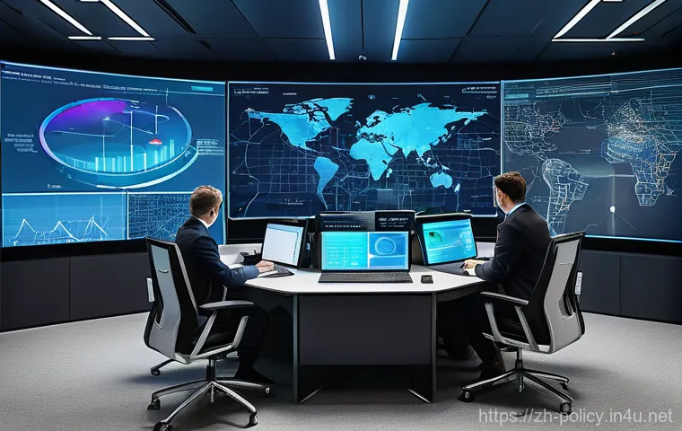 정책분석사와 공공기관 협력 사례 - **Prompt:** A futuristic, brightly lit government policy analysis center. Large, translucent hologra...