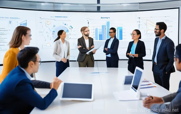 정책분석사와 공공기관 협력 사례 - **Prompt:** A futuristic, brightly lit government policy analysis center. Large, translucent hologra... 정책분석사와 공공기관 협력 사례 - **Prompt:** A futuristic, brightly lit government policy analysis center. Large, translucent hologra...