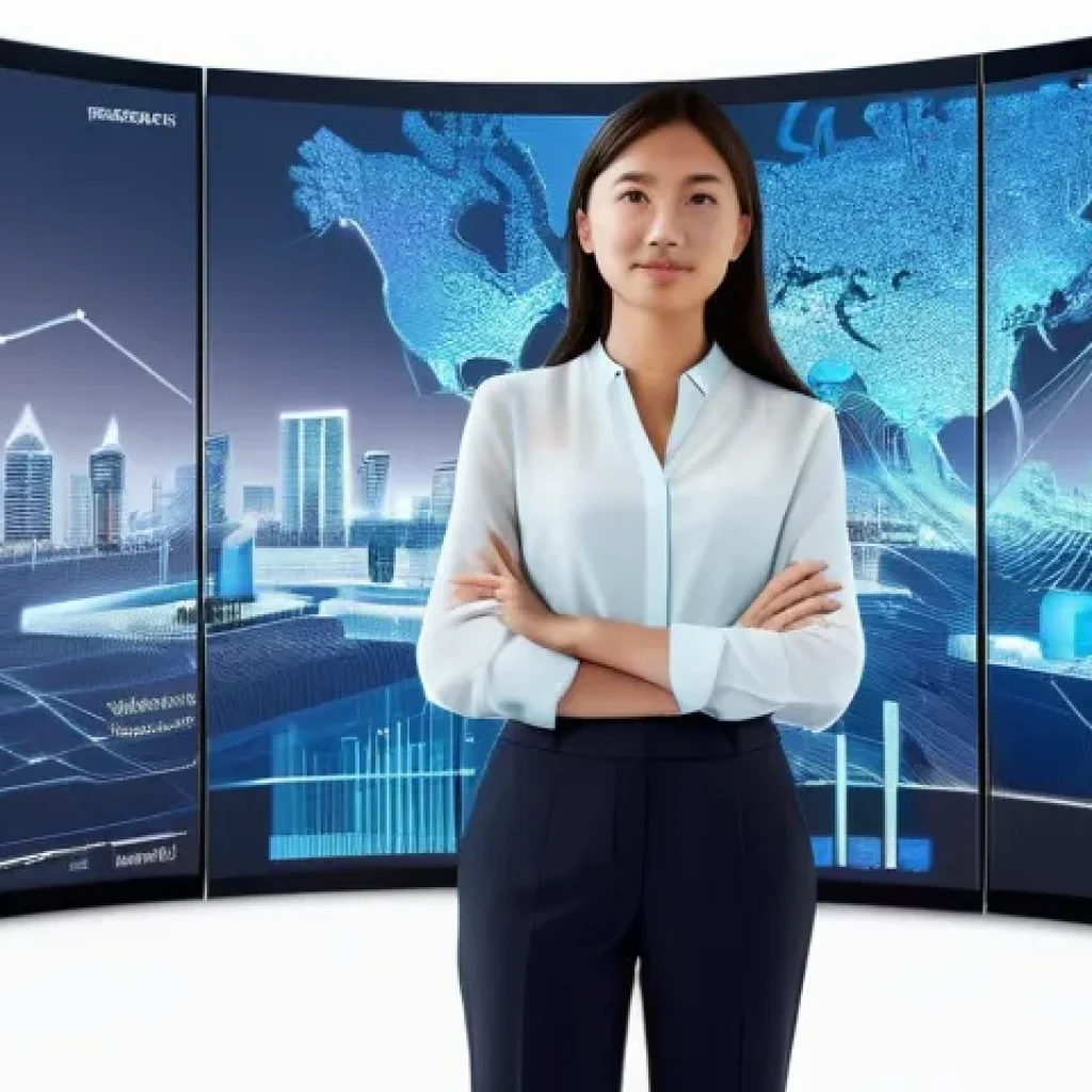 정책분석사와 최신 기술 활용 방안 - **Prompt:** A highly focused female policy analyst, in her late 20s to early 30s, wearing smart busi...