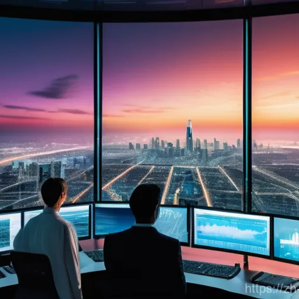 정책분석사와 공공정책 사례 연구 - **Prompt:** "A panoramic view of a futuristic, data-rich metropolis at dusk. The city is alive with ...