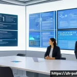 정책분석사와 사회적 영향 분석 사례 - A vibrant, futuristic policy analysis hub. Diverse policy analysts (men and women of various ages, p...