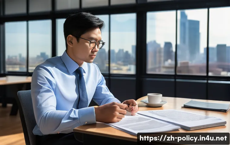 정책분석사 시험 준비 전략 - **Prompt:** A focused, determined policy analyst, mid-30s, of East Asian descent, wearing a crisp li...